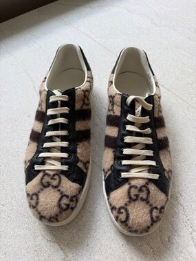 Gucci Wool GG Stripe Low-Top Sneakers - Beige, Brown & Black